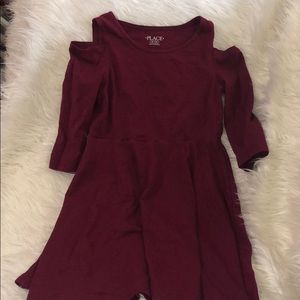 Maroon dress with mid sleeves and open shoulder